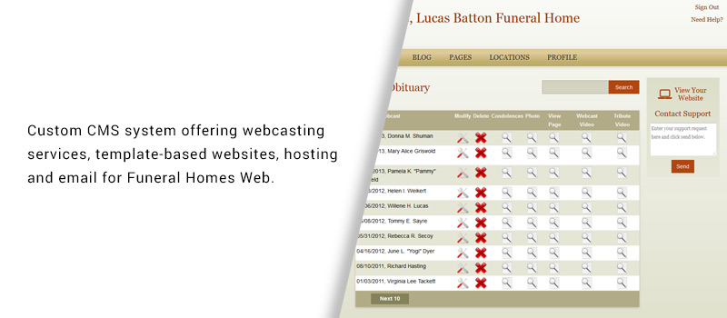Custom Funeral Homes Web Content Management System